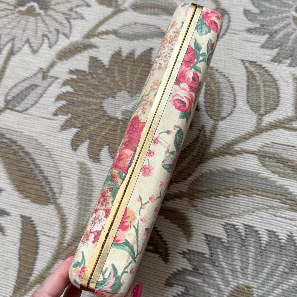 Vintage Jewelry Box Travel Hard Sided Hard Shell Pink Floral Fabric Case - Picture 6 of 8